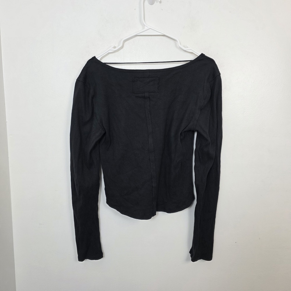 We The Free Black Ribbed Long Sleeve Square Neck Fitted Minimalist Shirt Size XL - Picture 5 of 6